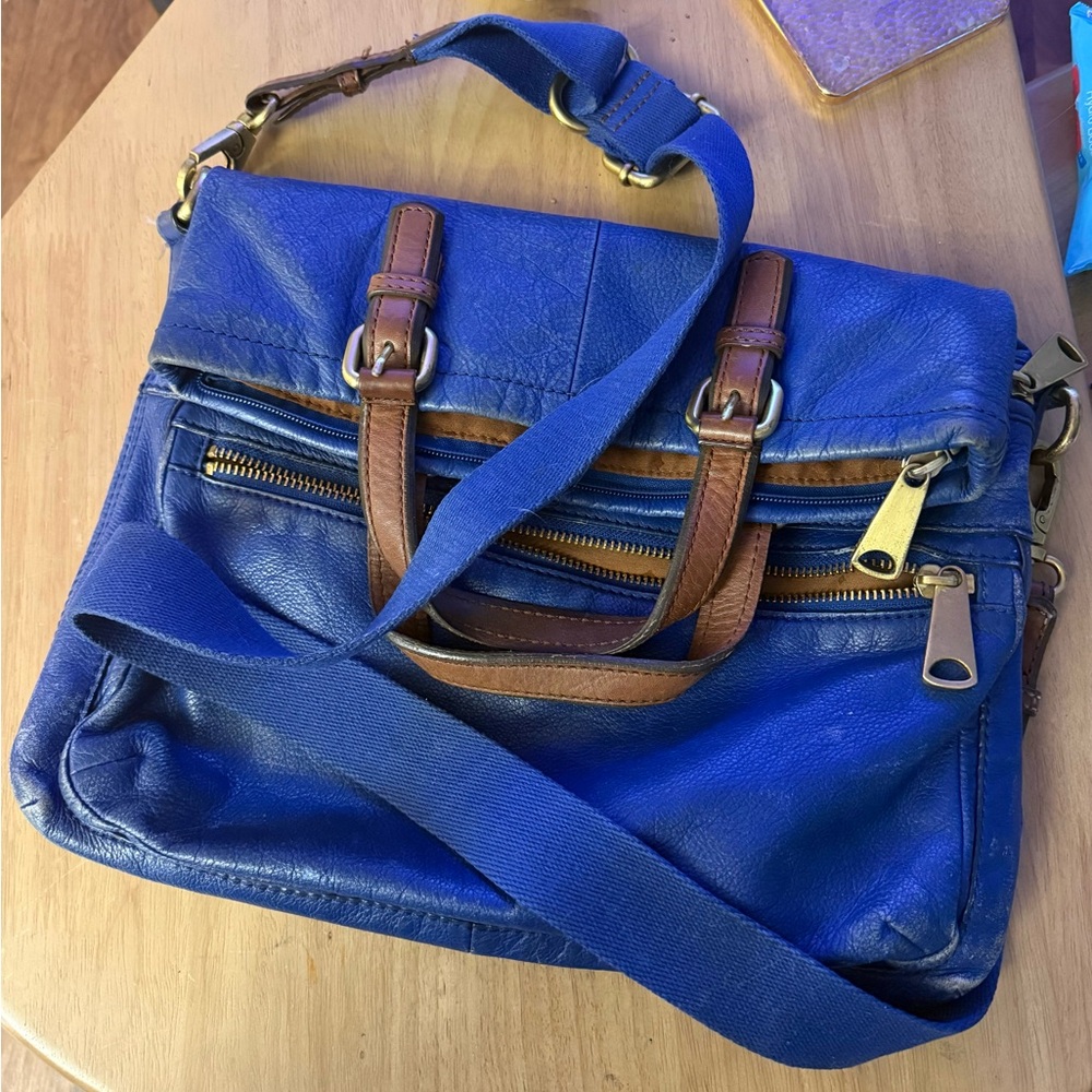 RARE COLOR - Fossil Leather Crossbody Explorer Fold Over Satchel with Brown Trim